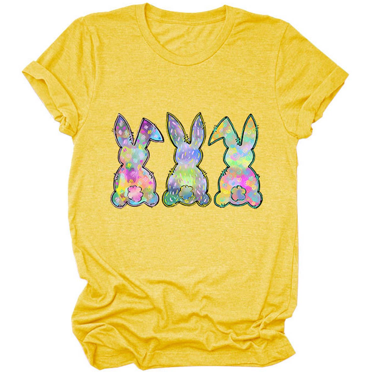 EASTER THREE BUNNIES PRINTED CREWNECK T SHIRT_CWTTS0858