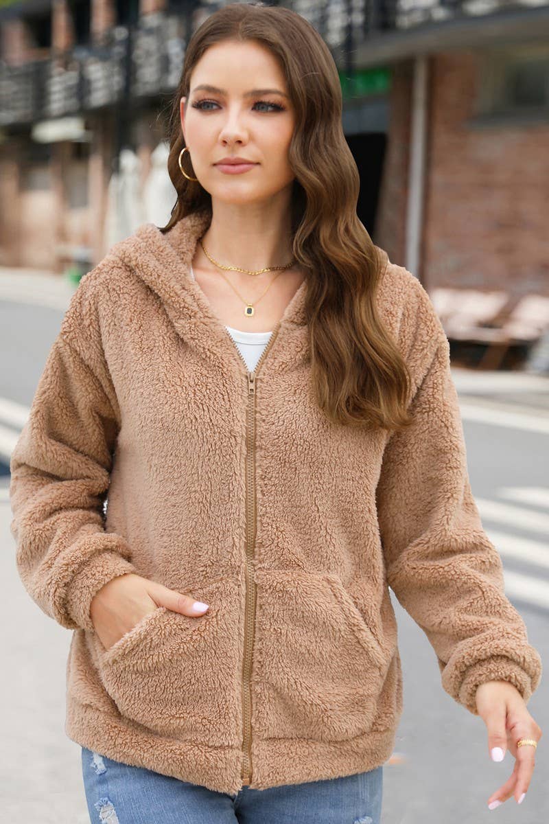 CWOCO0332_LOOSE CASUAL THICKENED HOODED PLUSH JACKET