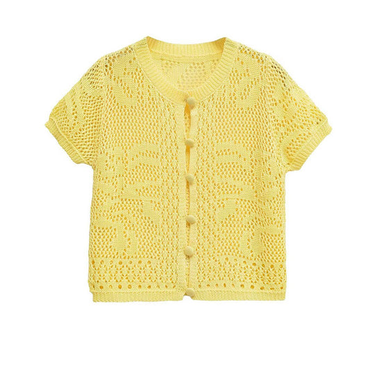 Design-sense openwork crochet knitted cardigan