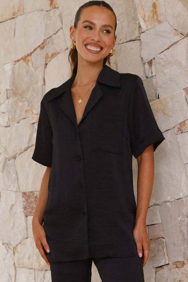 CWSPJ0432_SOLID LAPEL SHORT SLEEVE PAJAMA SET WITH PANTS