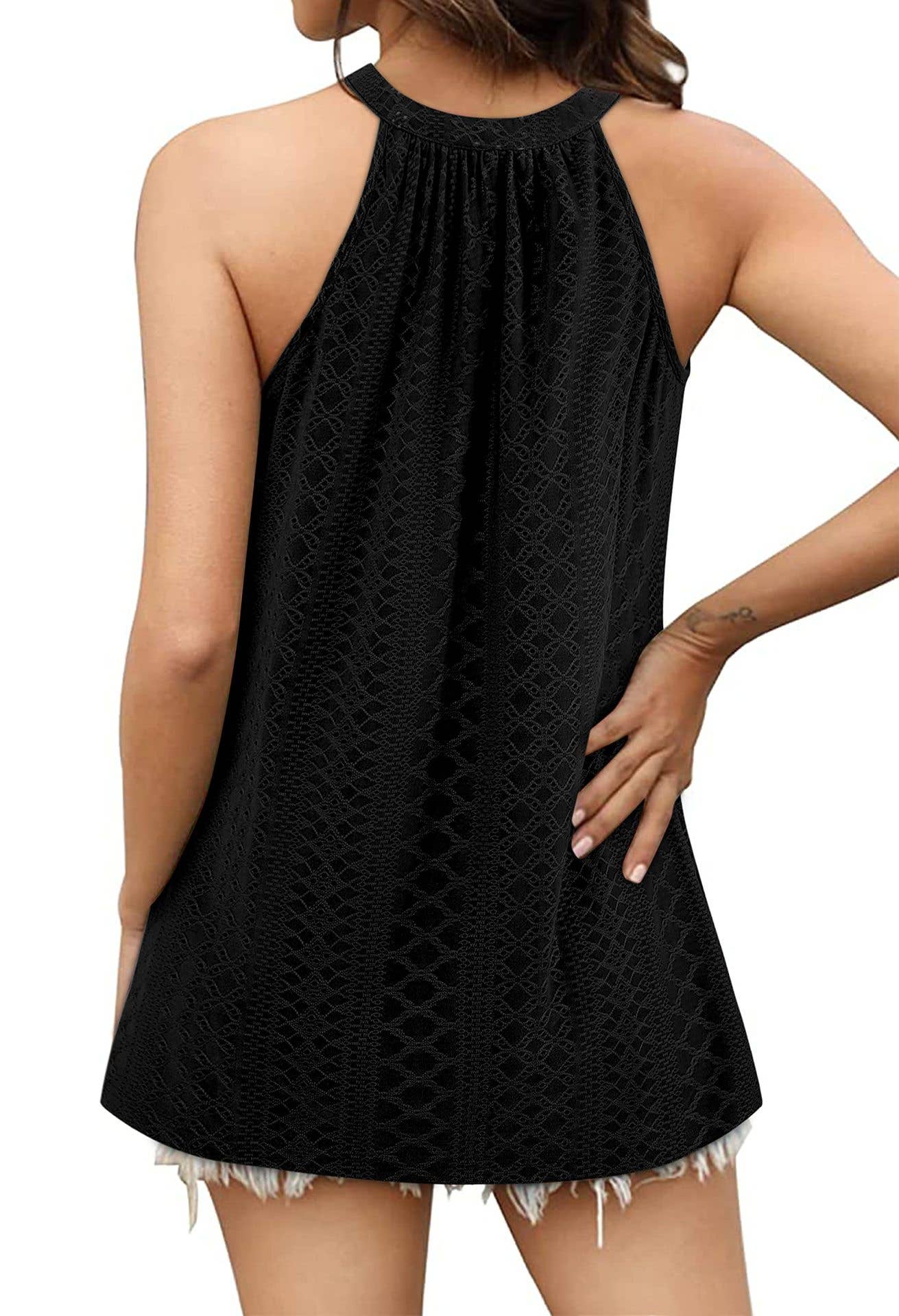 CREW-NECK RUFFLED TANK TOP SLEEVELESS HALTER TEE