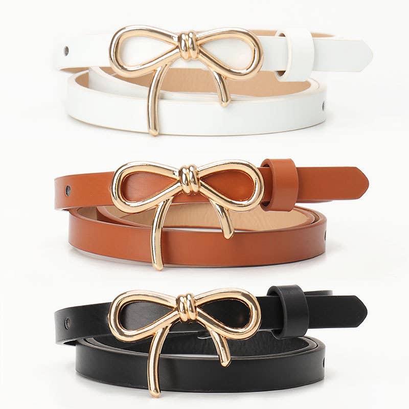 Bow-knot golden buckle versatile dress belt