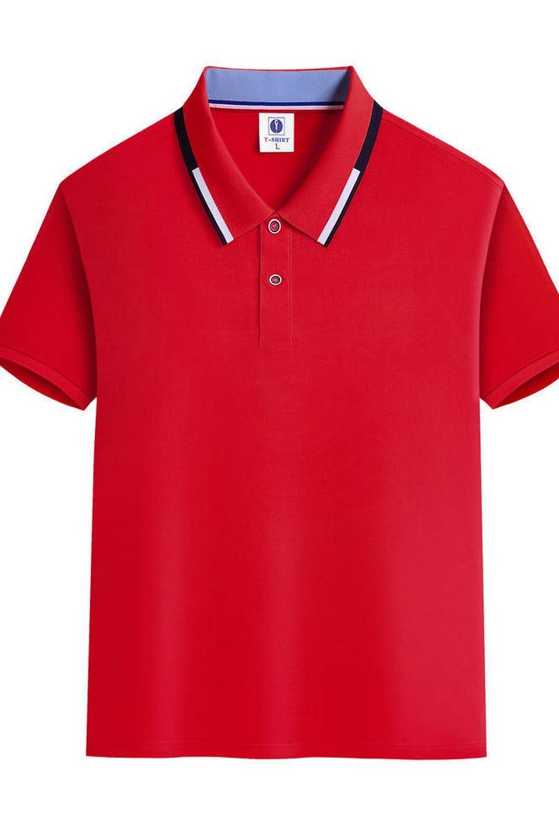CWTBLS02422_SOLID COLOR COLLAR CONTRAST LAPEL POLO SHIRT