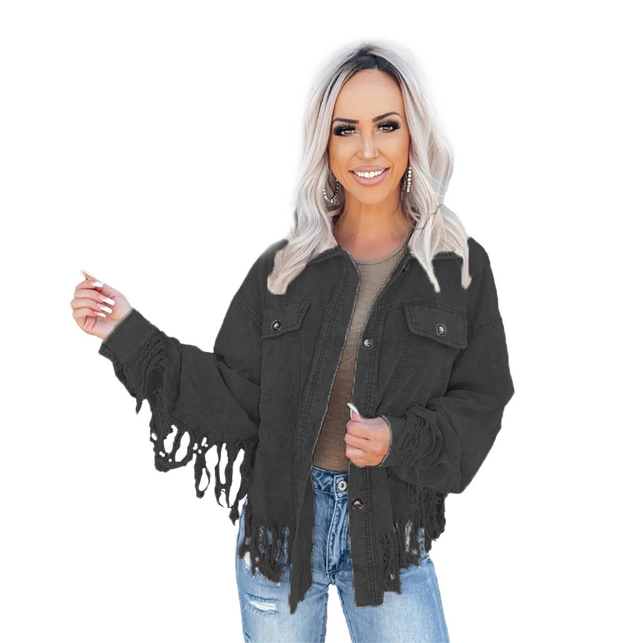 Casual street-style fringed washable coat