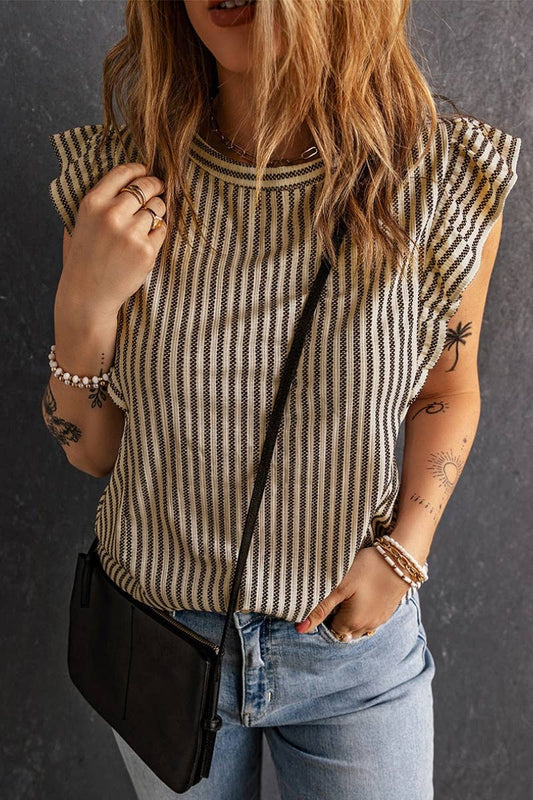 CWTBLSL0476_RUFFLED CREW NECK SLEEVELESS STRIPED TANK TOP