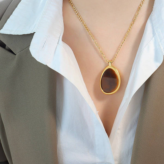 TIGER EYE STONE PENDANT TITANIUM STEEL NECKLACE