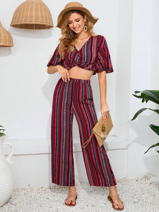 City style trousers short sleeve top two-piece set