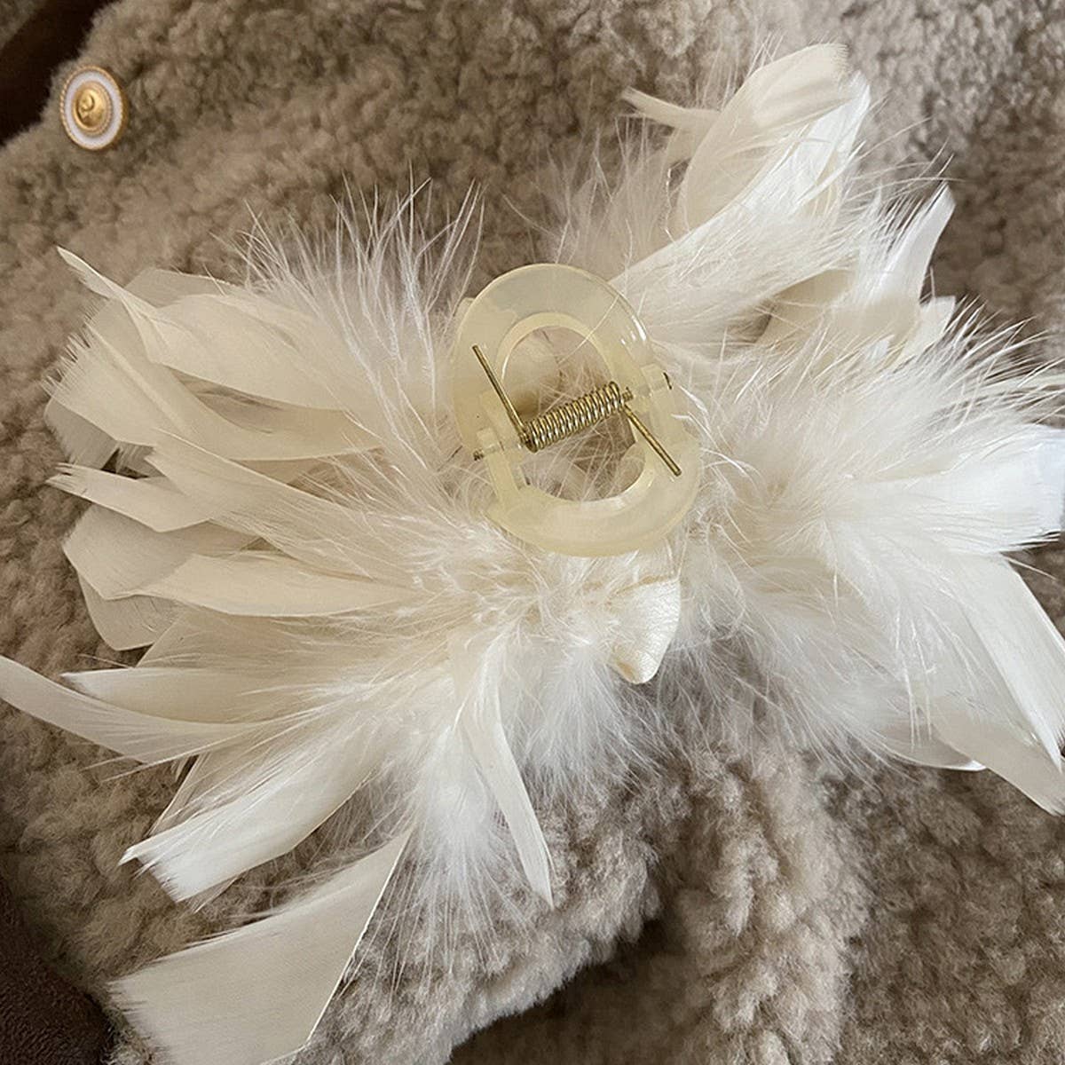 French Ostrich Feather Hair Claw Fluffy Large Clip