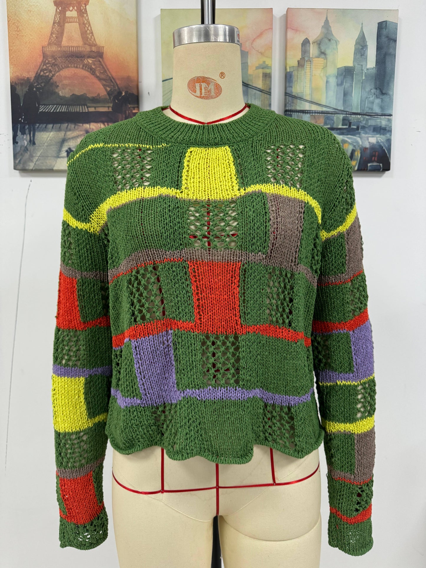 COLOR MATCHING LOOSE PULLOVER LONG SLEEVE SWEATER