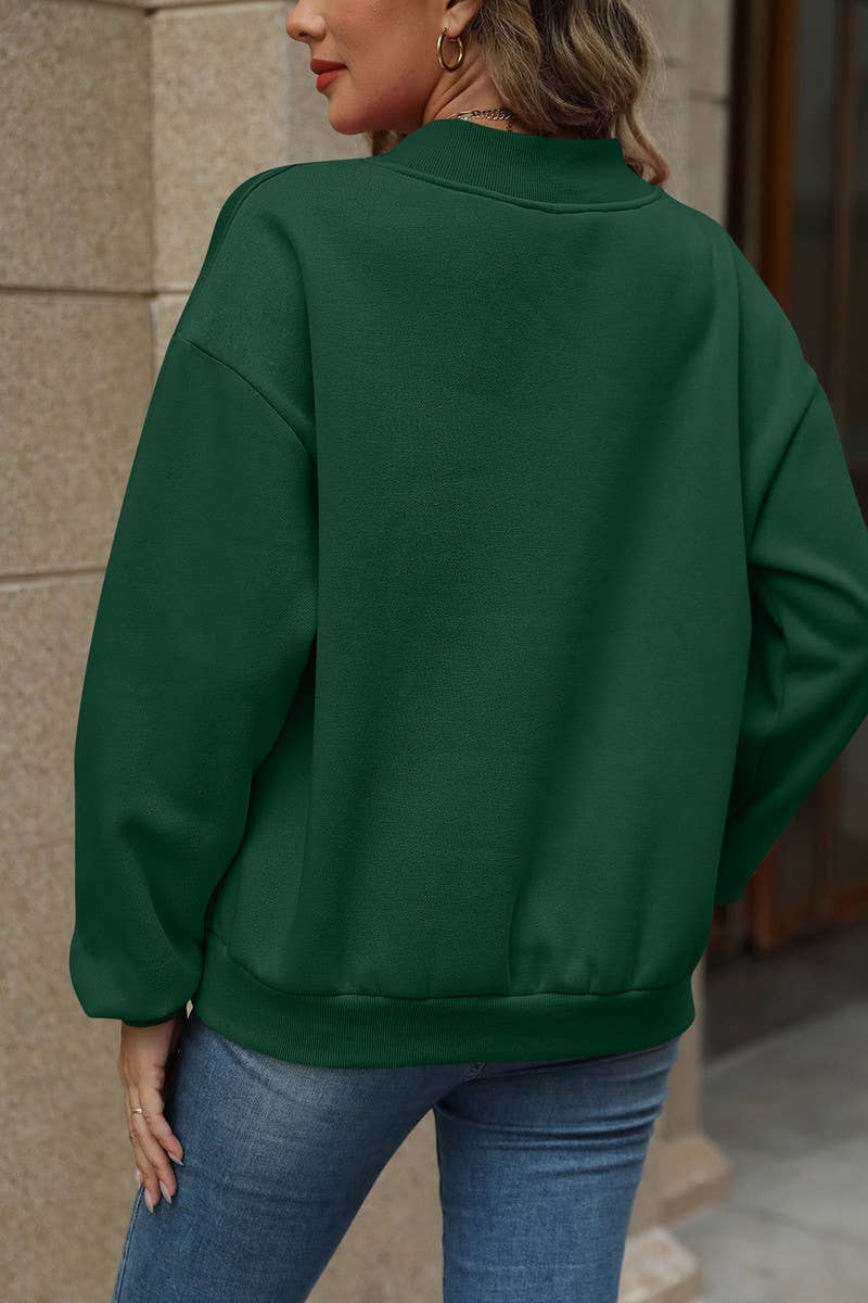 CWTBLL4011_SOLID V-NECK FLEECE LINED LOOSE FIT SWEATSHIRT