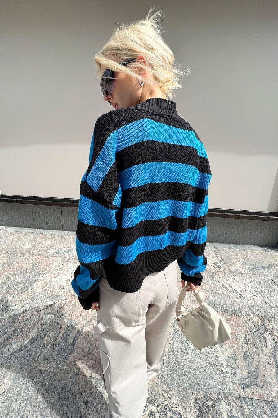 COLOR CONTRAST V-NECK DESIGN SENSE KNIT CARDIGAN