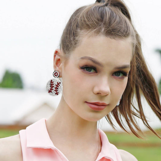 HAND BEADED VINTAGE FOOTBALL STUD EARRINGS_CWAJE1658