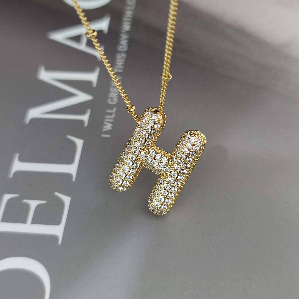Copper Zirconia 26 Letters Pendant Necklace