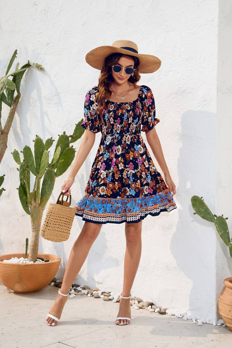 CWDSD4009_PRINT WAIST DRESS BOHO SHORT DRESS