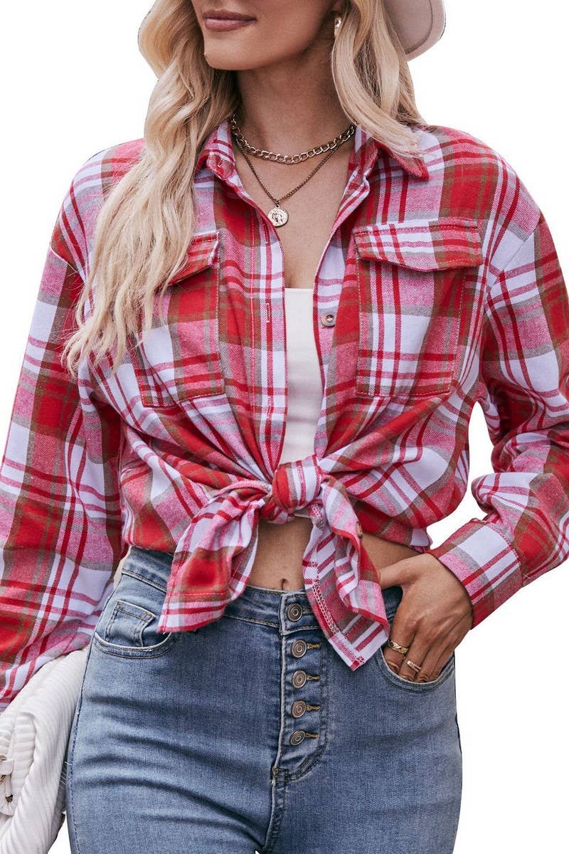 CWTSTL1691_OVERSIZE LOOSE LONG SLEEVE PLAID SHIRT