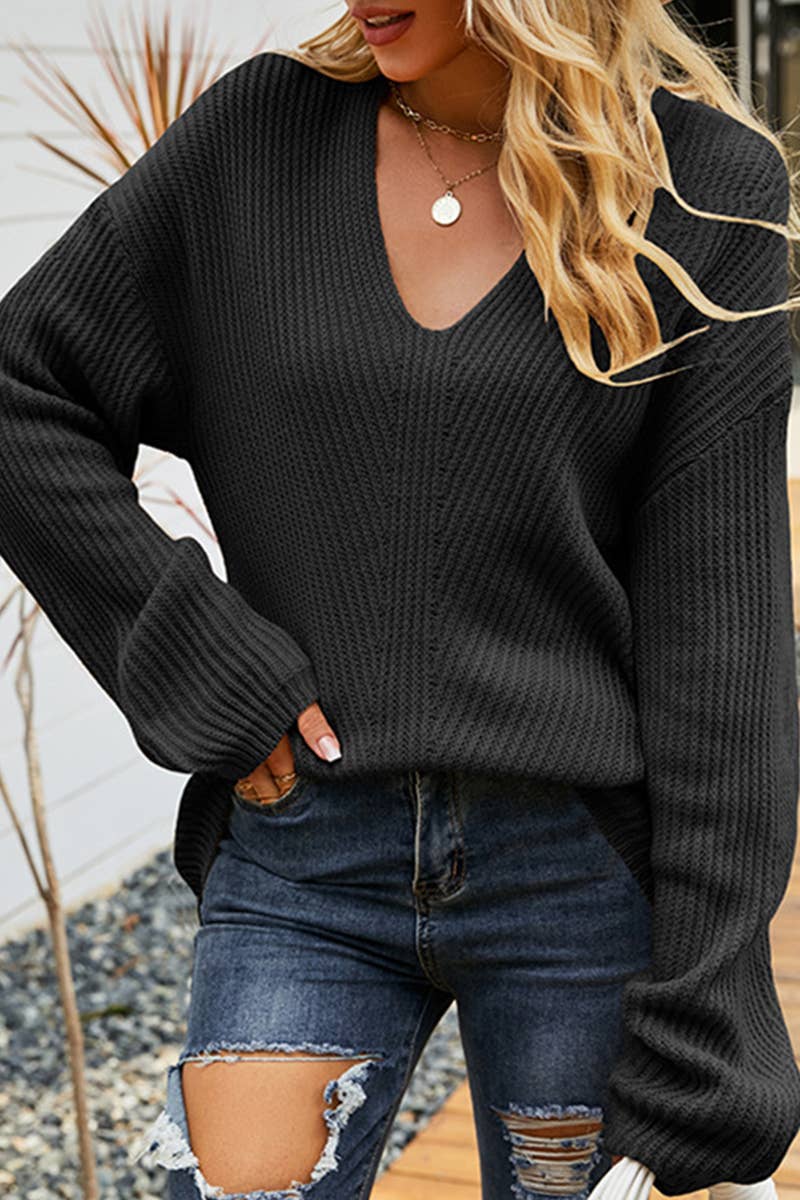 CWOSWL585_Casual V-Neck Pullover Sweater