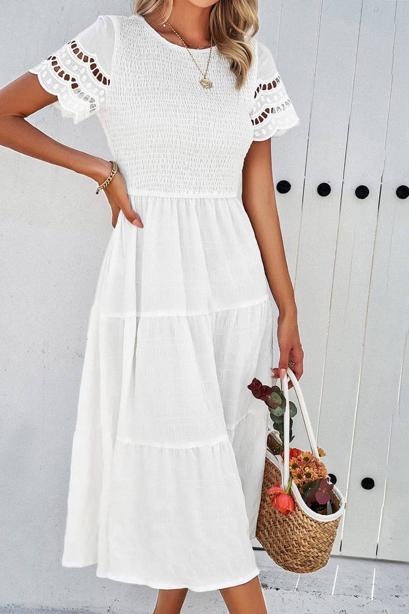CWDSD2795_Smocking Detailed Short Sleeve Dress