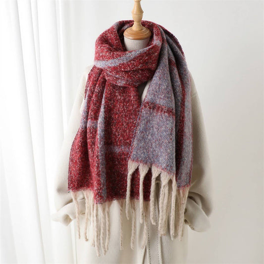 Minimalist Grid Scarf Shawl with Warm Texture