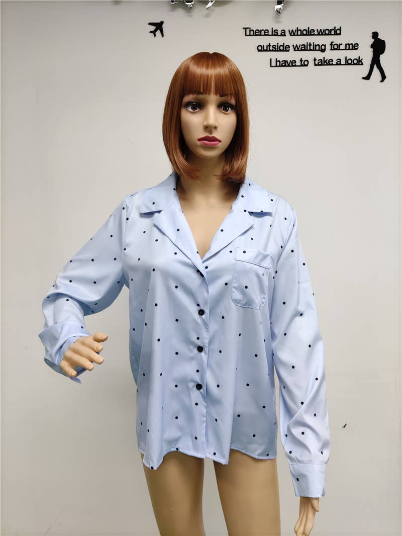 BUTTON-DOWN POLKA-DOT LONG-SLEEVED POCKET SHIRT