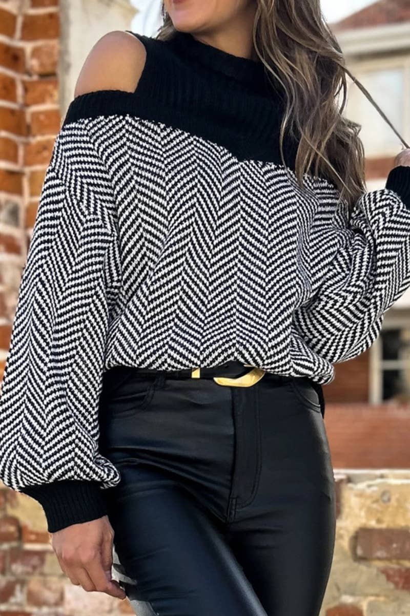 CWOSWL6607_TURTLENECK OFF-SHOULDER LONG-SLEEVED SWEATER