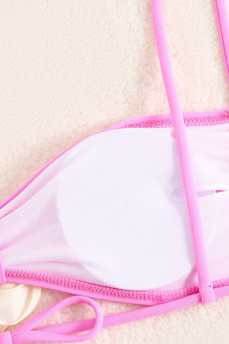 CWMW0876_SOLID COLOR 3D FLOWER SPLIT BIKINI SWIMSUIT