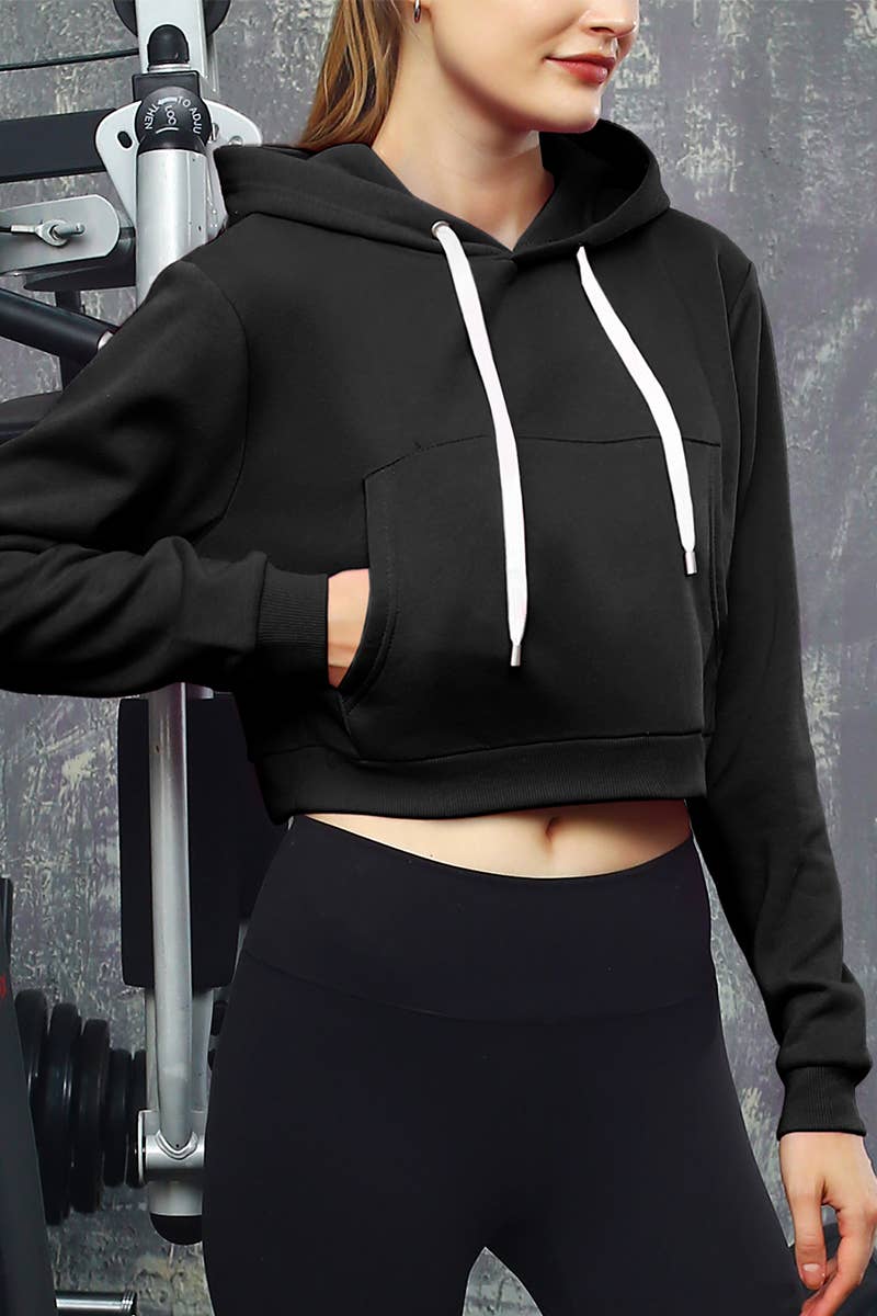 CWOHOL428_Lightweight Pullover Hoodie Cropped Sweatshirt
