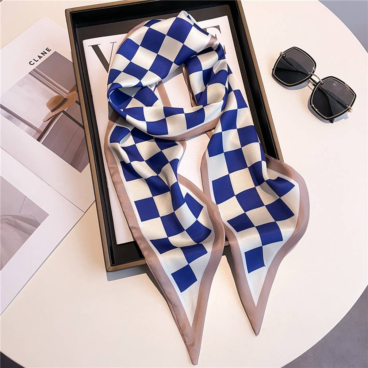NARROW RIBBON ANGLED PRINTED SILK  HEAD SCARF