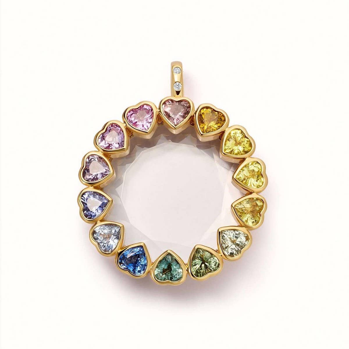 Crystal Heart Locket Necklace with Sun & Flowers