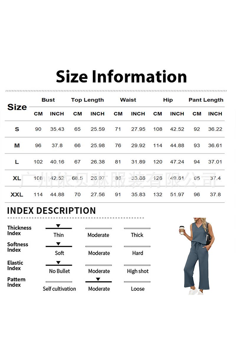 CWSS01304_SUMMER V-NECK VEST CASUAL PANTS MATCHING SET