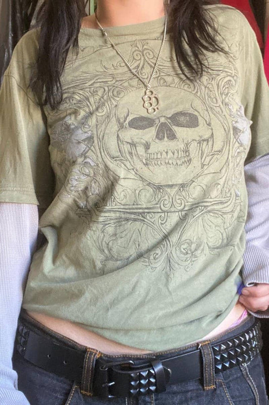 CWTBLL3165_FAKE TWO-PIECE PRINTED LOOSE CASUAL T-SHIRT