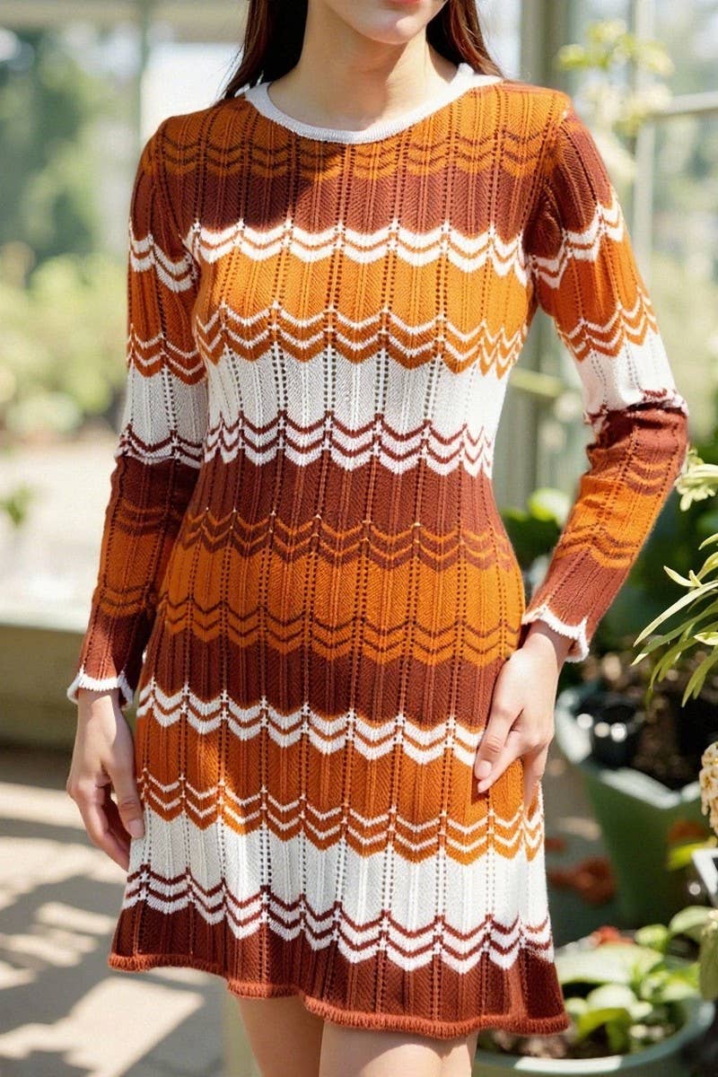 CWDSD10564_COLORBLOCK LOOSE STRIPED SWEATER DRESS
