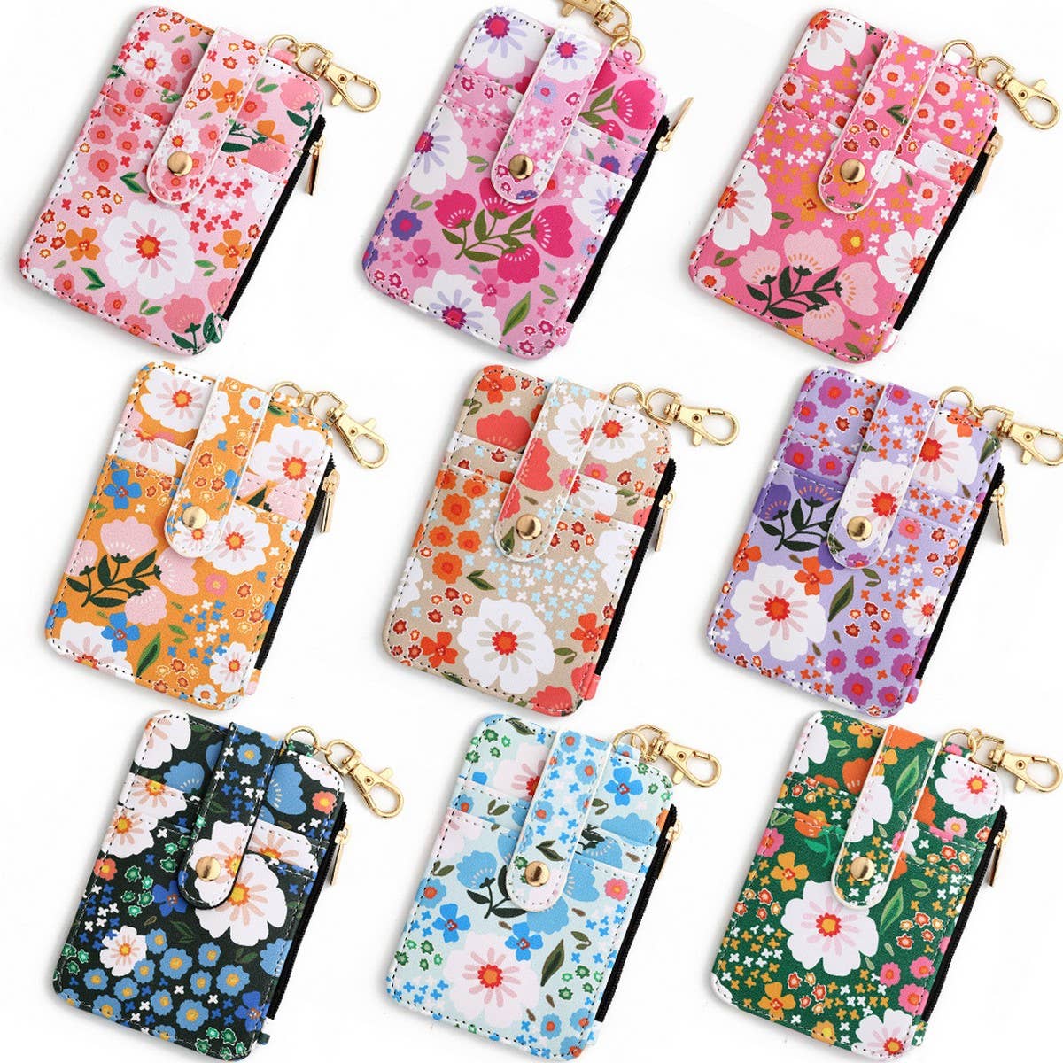 Floral Zipper Card Holder Vertical Mini Wallet_CWAB4941