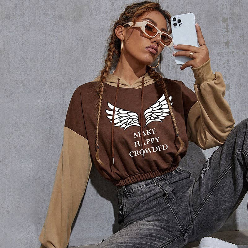 Color-blocking and hooded printed sweatshirt