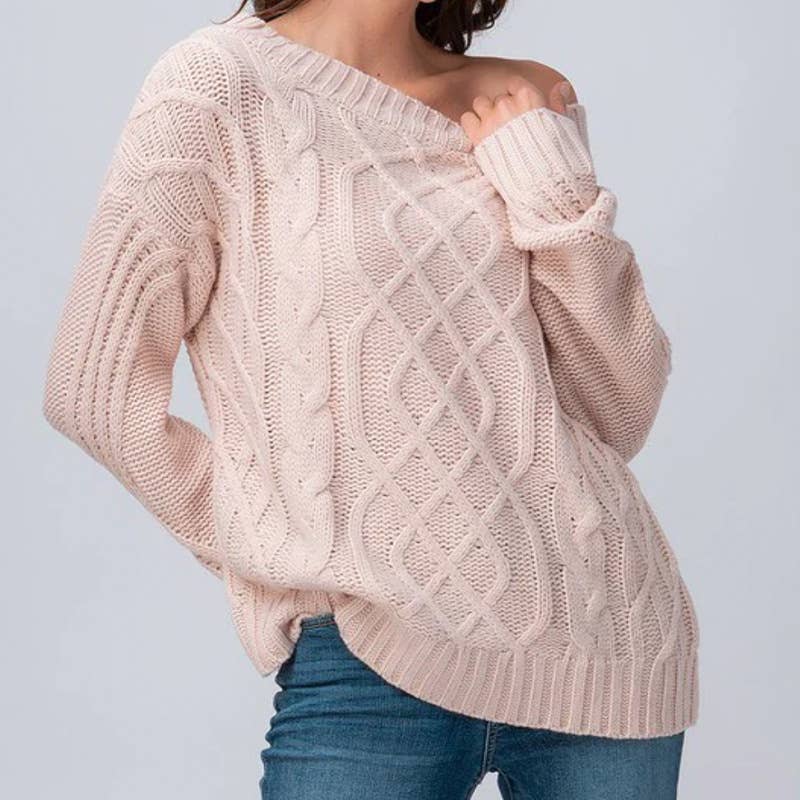 CREW-NECK PULLOVER TWIST SOLID COLOR SWEATER