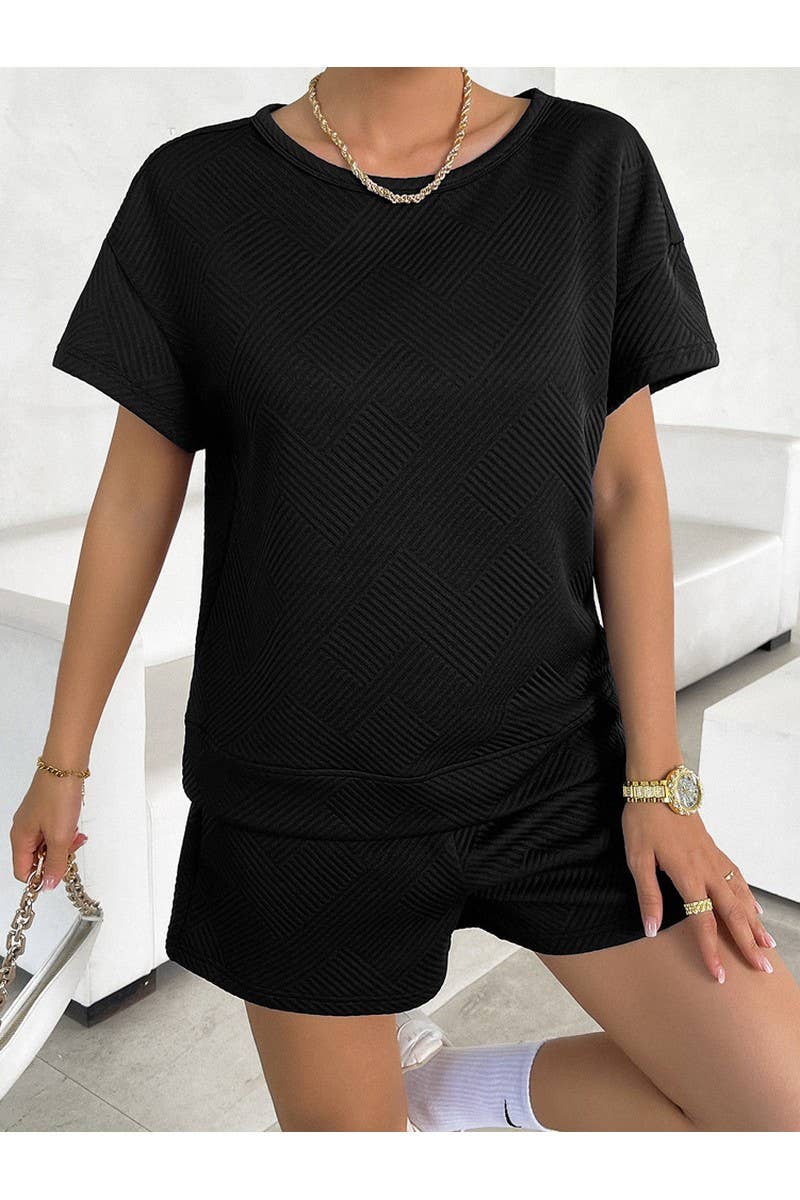 CWSTB0669_KNIT CREW NECK SHORT SLEEVED SHORTS CASUAL SET