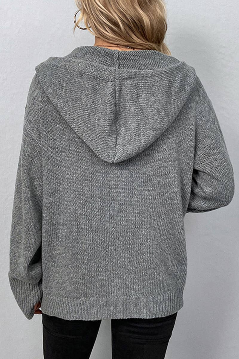 CWOCAL355 Button Down Open Front Hoodie Cardigan Sweater