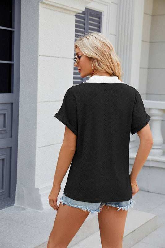 CWTTS0832_V-Neck Short Sleeve Knit Top