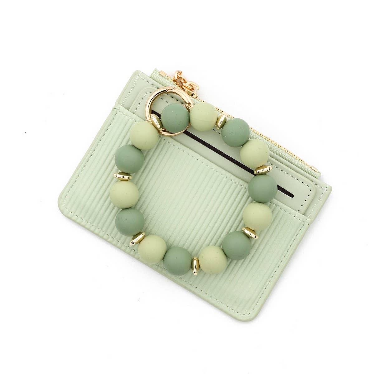 Leather ID Card Wallet with Silicone Bead Keychain_CUAB00449