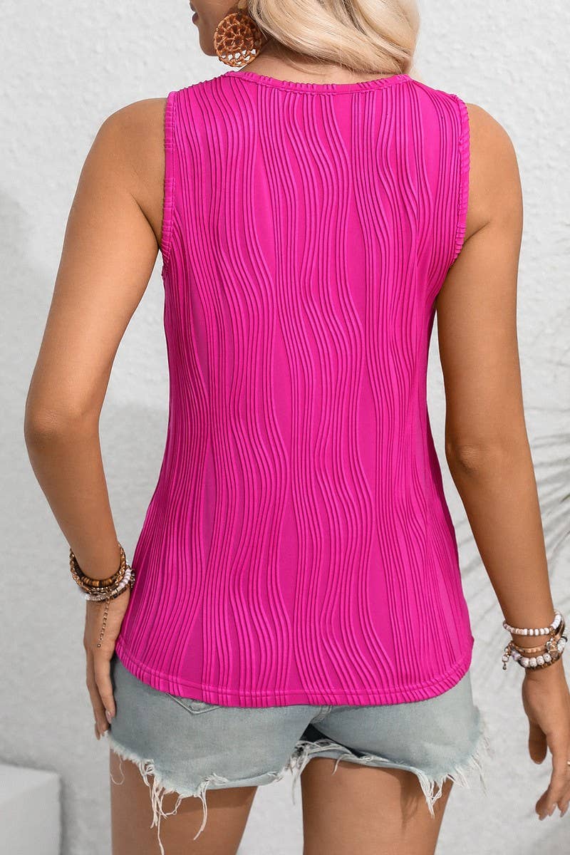 CWTBLSL0624_SOLID COLOR KEYHOLE NECK SLEEVELESS CASUAL TOP