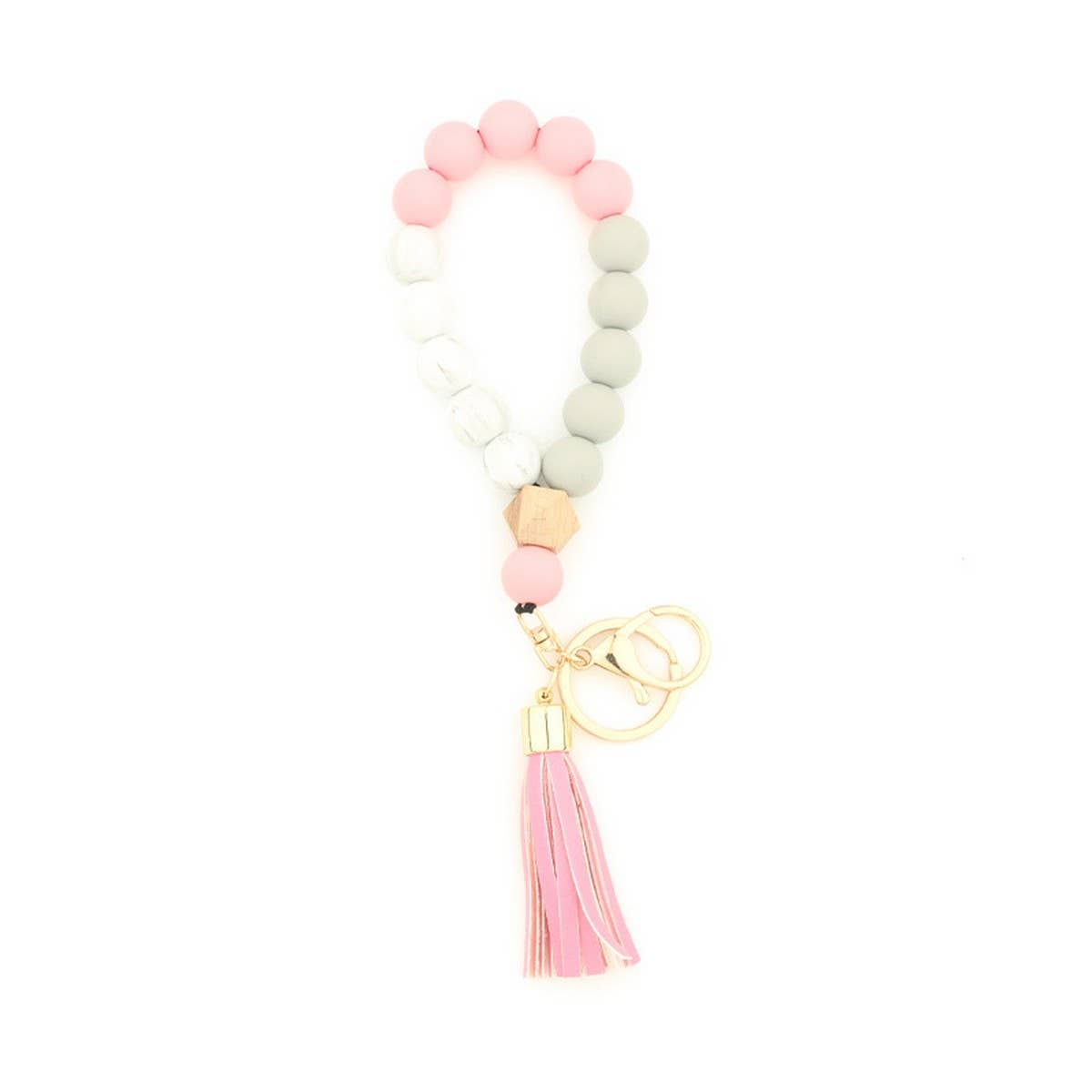 Beech Wood & Silicone Bead Wristlet Keychain_CWMM7006