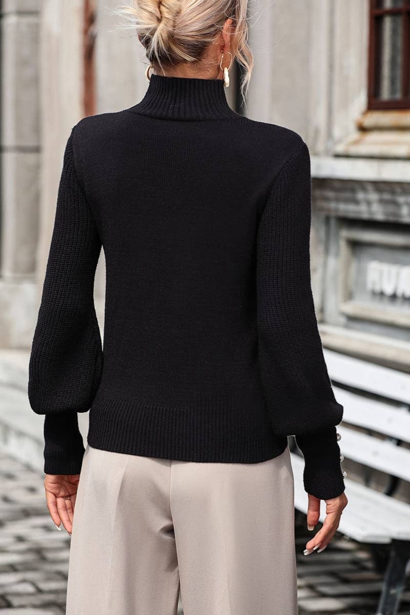 CWOSWL605_Turtle Neck Long Sleeve With Botton Sweater