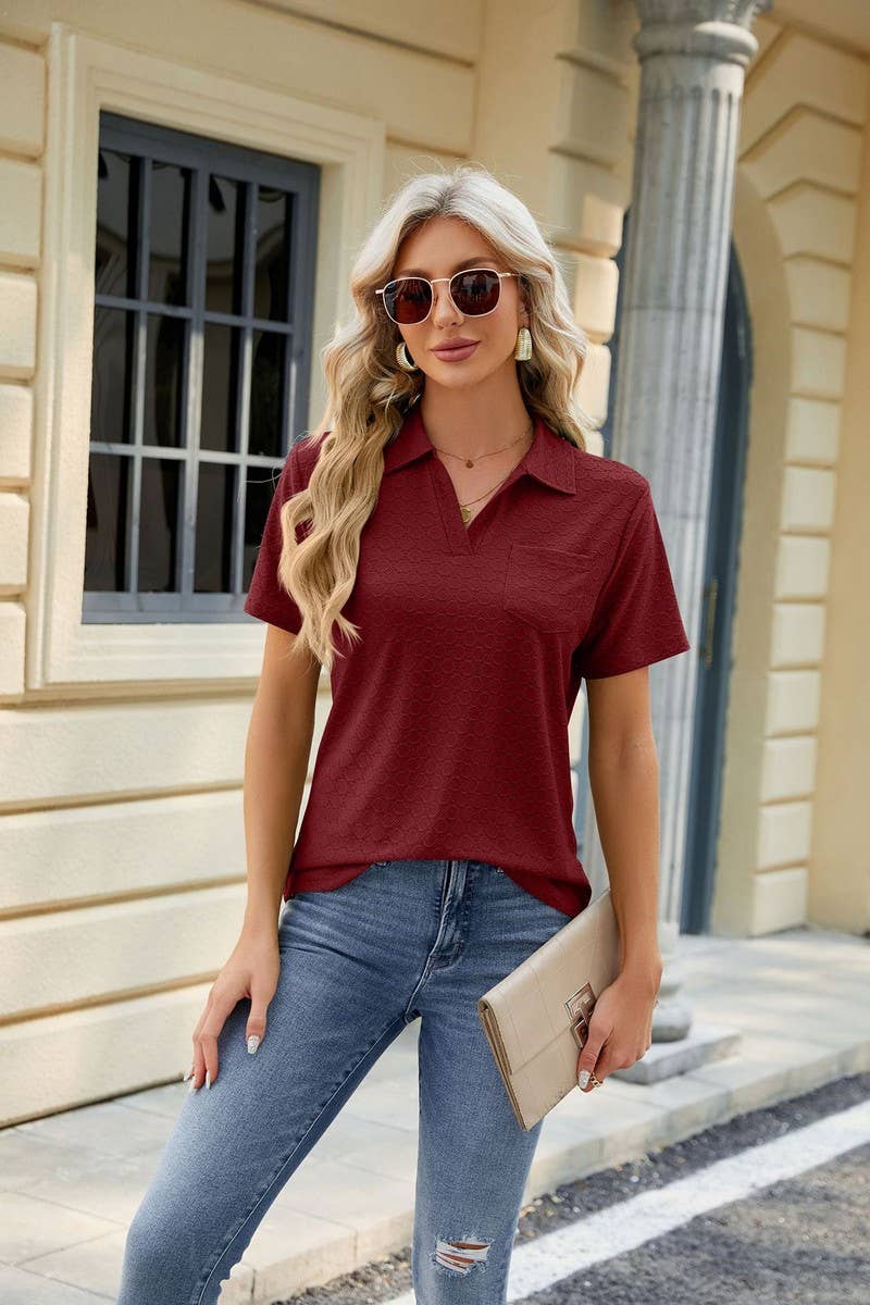 CWTTS0817_V-Neck Short Sleeve Knit Top