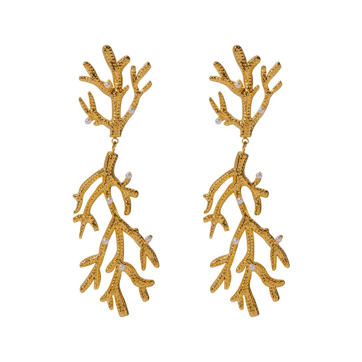 FASHIONABLE PEARL TEXTURE CORAL SHAPED EARRINGS