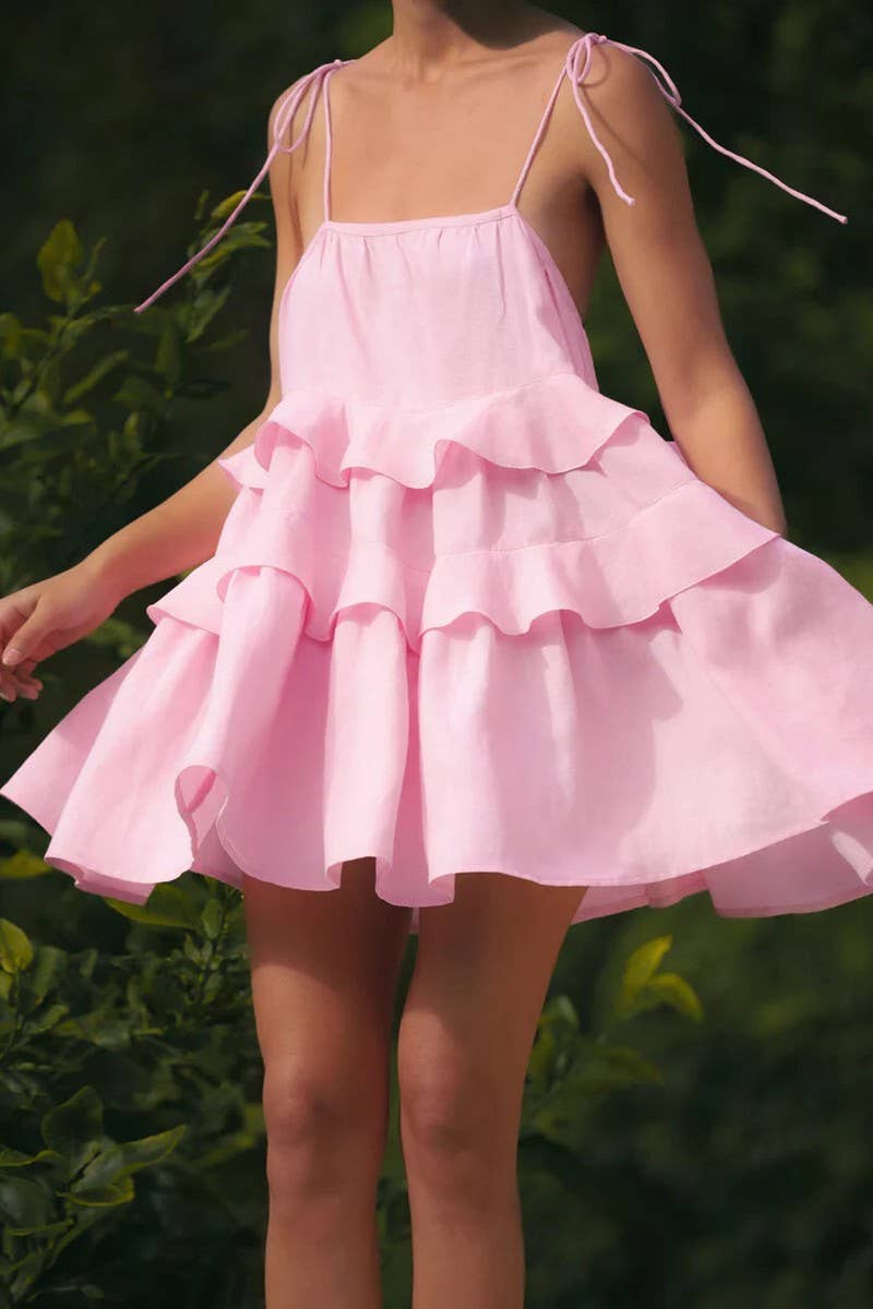 CWDSD7816_SUMMER LAYERED RUFFLE BACKLESS MINI DRESS