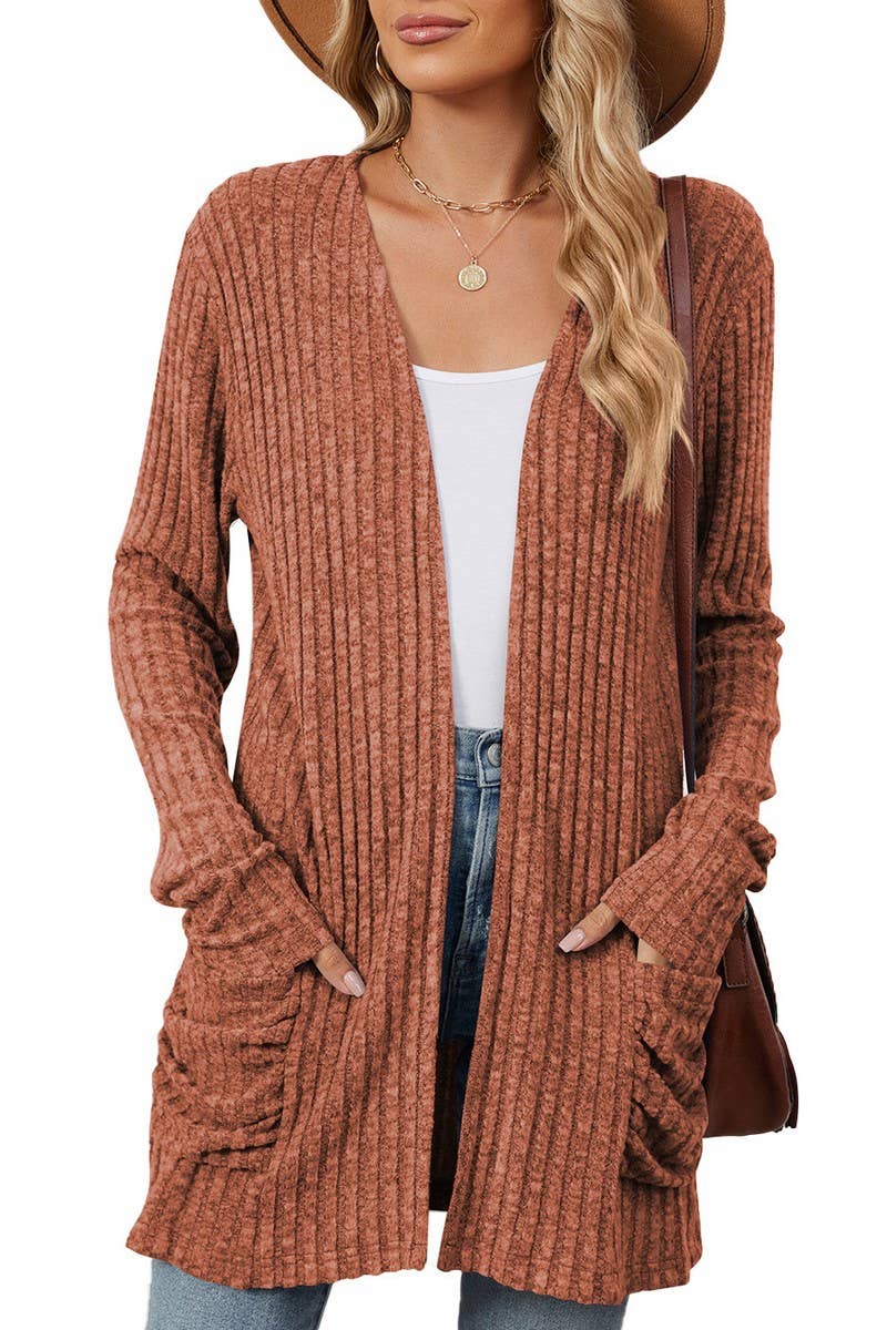 CWOCAL1881_SOLID COLOR POCKET LONG SLEEVE KNIT CARDIGAN
