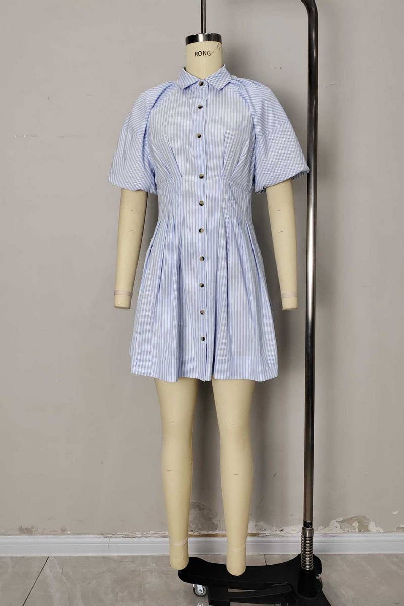 CWTDSS0076_STRIPED BUTTON FRONT COLLARED SHIRT MINI DRESS