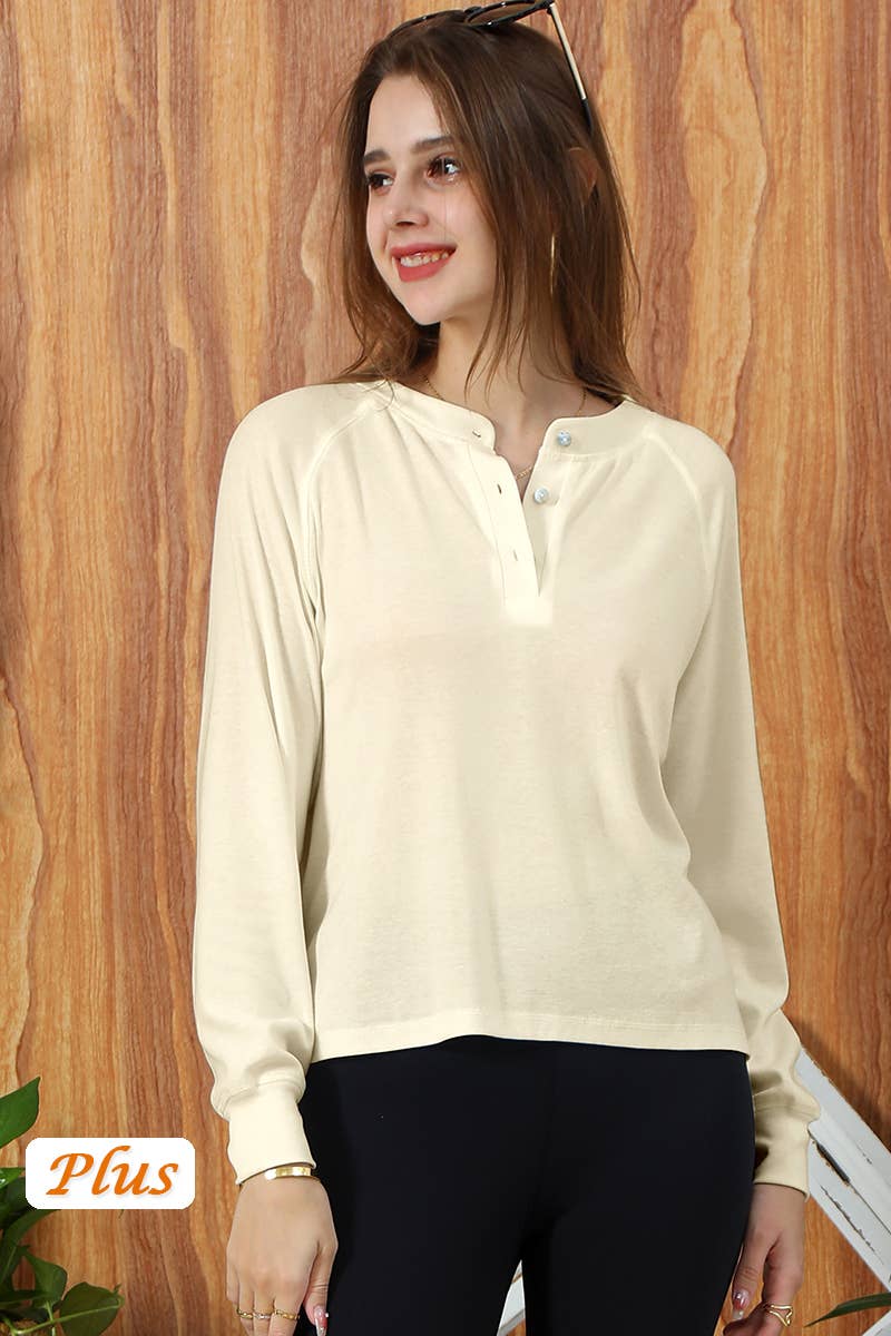 CWTTL1003_SOLID BUTTON DOWN RIB KNIT RAGLAN LONG SLEEVE TOP
