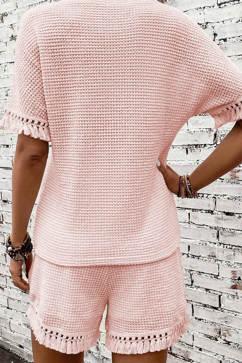 CWSS1100_SUMMER SOLID COLOR SIMPLE TASSEL TWO-PIECE SUIT