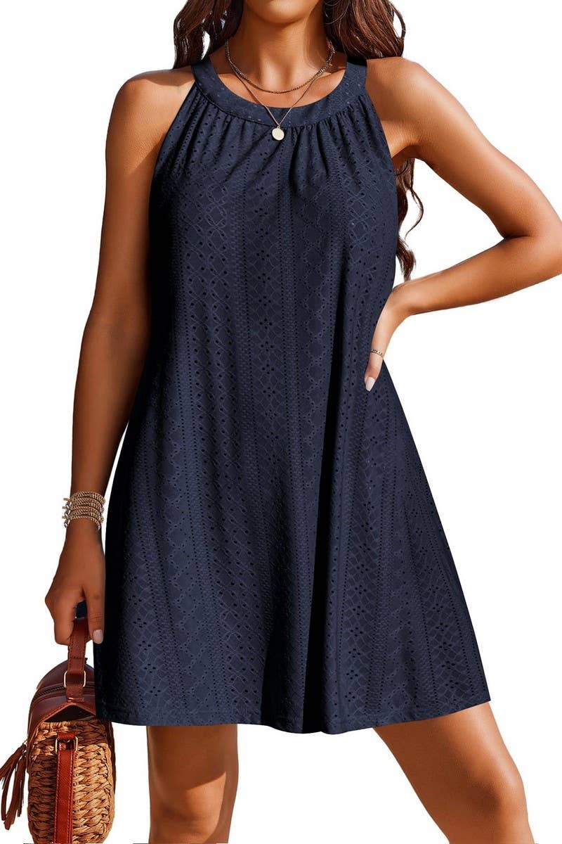 CWTHT0086_HOLLOW HALTER NECK SLEEVELESS VEST SHORT DRESS