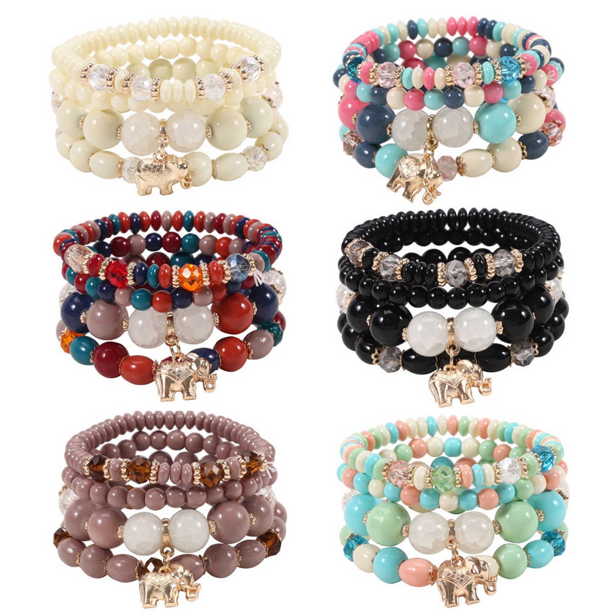 BOHEMIAN ELEPHANT CHARM BEADED BRACELET_CWAJE2210